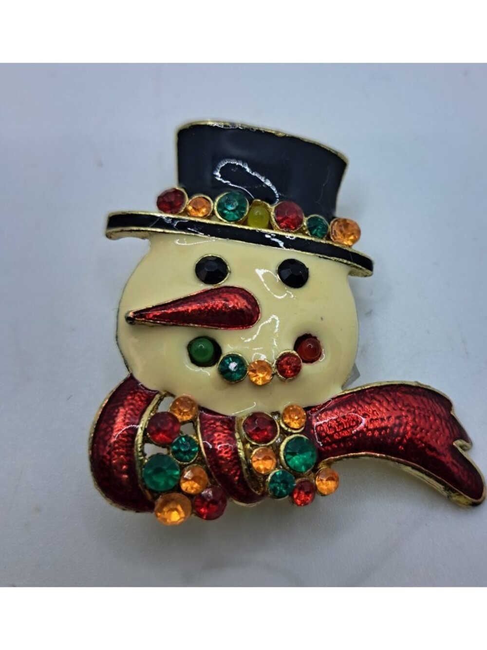 Ladies Vintage Ceramic Brooch Coat Jacket Pin Enamel Rhinestone Snowman